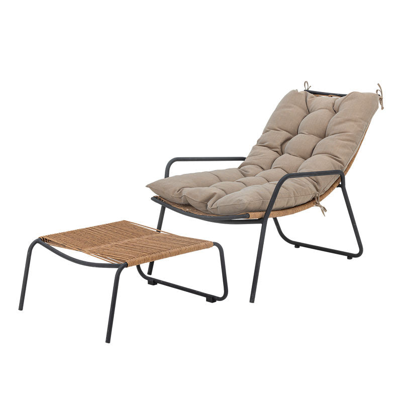 Bloomingville Boel chaise longue avec tabouret, métal
