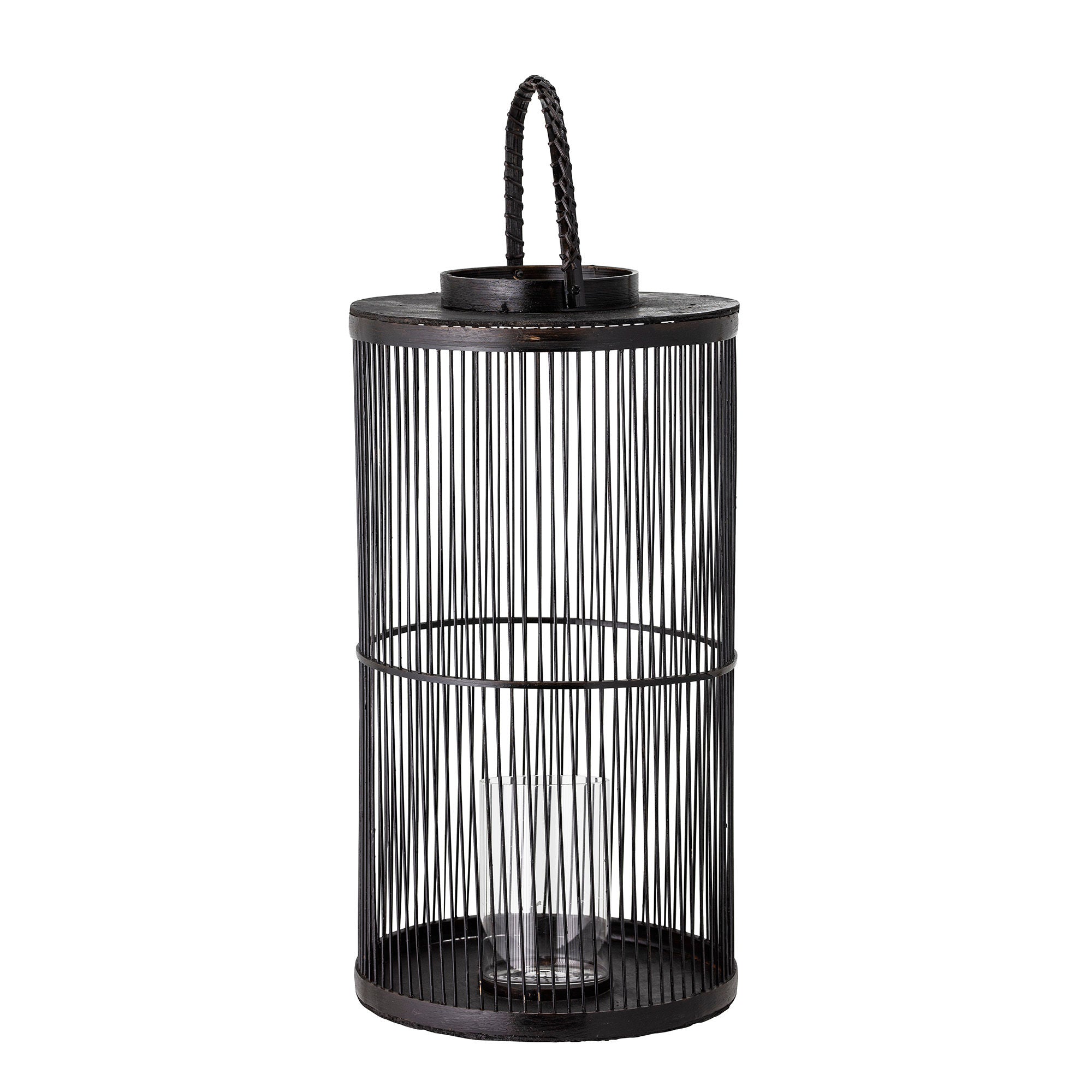 Bloomingville Effie Lanterne avec/Verre, Noir, Bambou