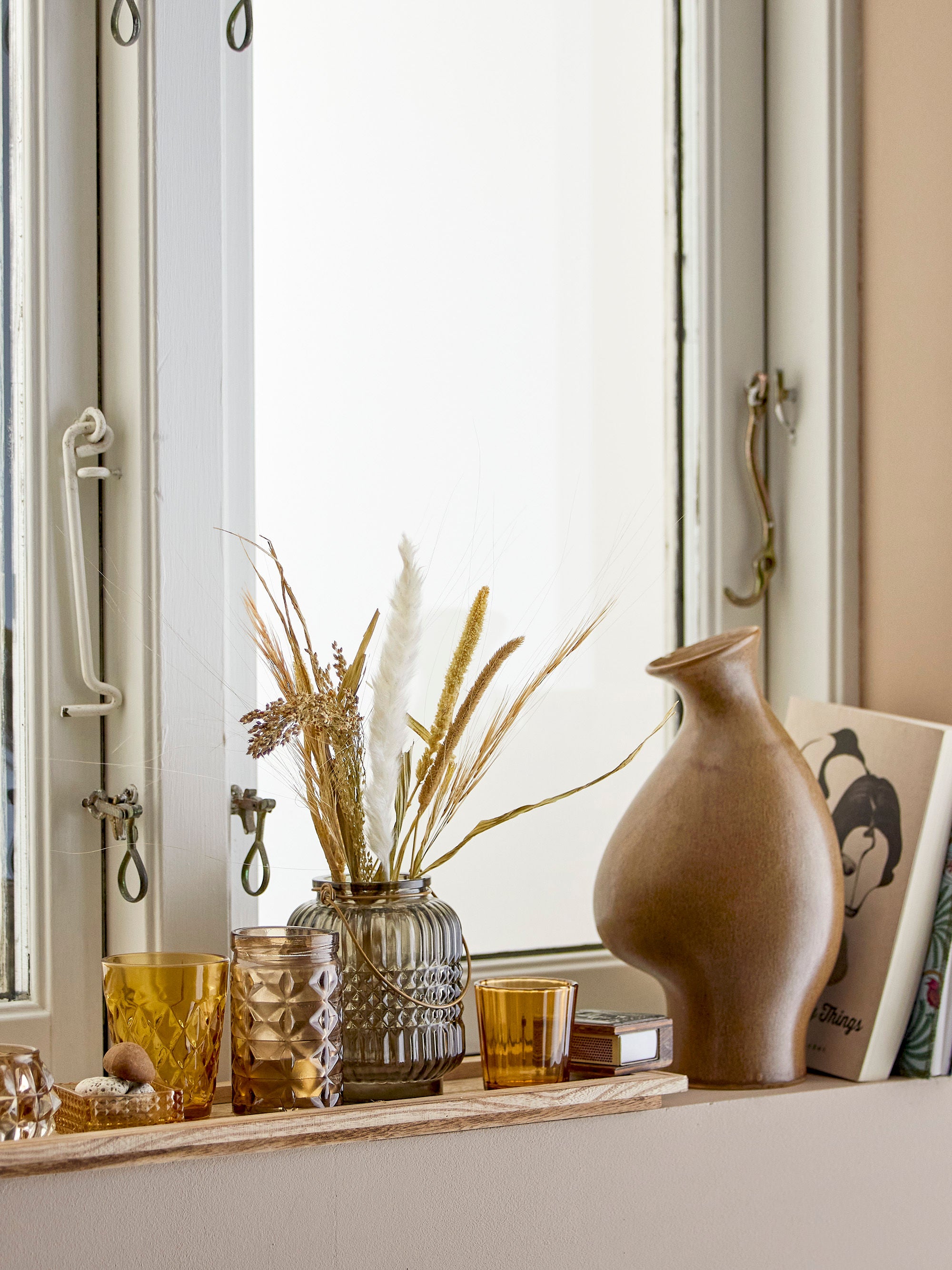 Bloomingville Sanga Dienblad met Votief, Bruin, Glas