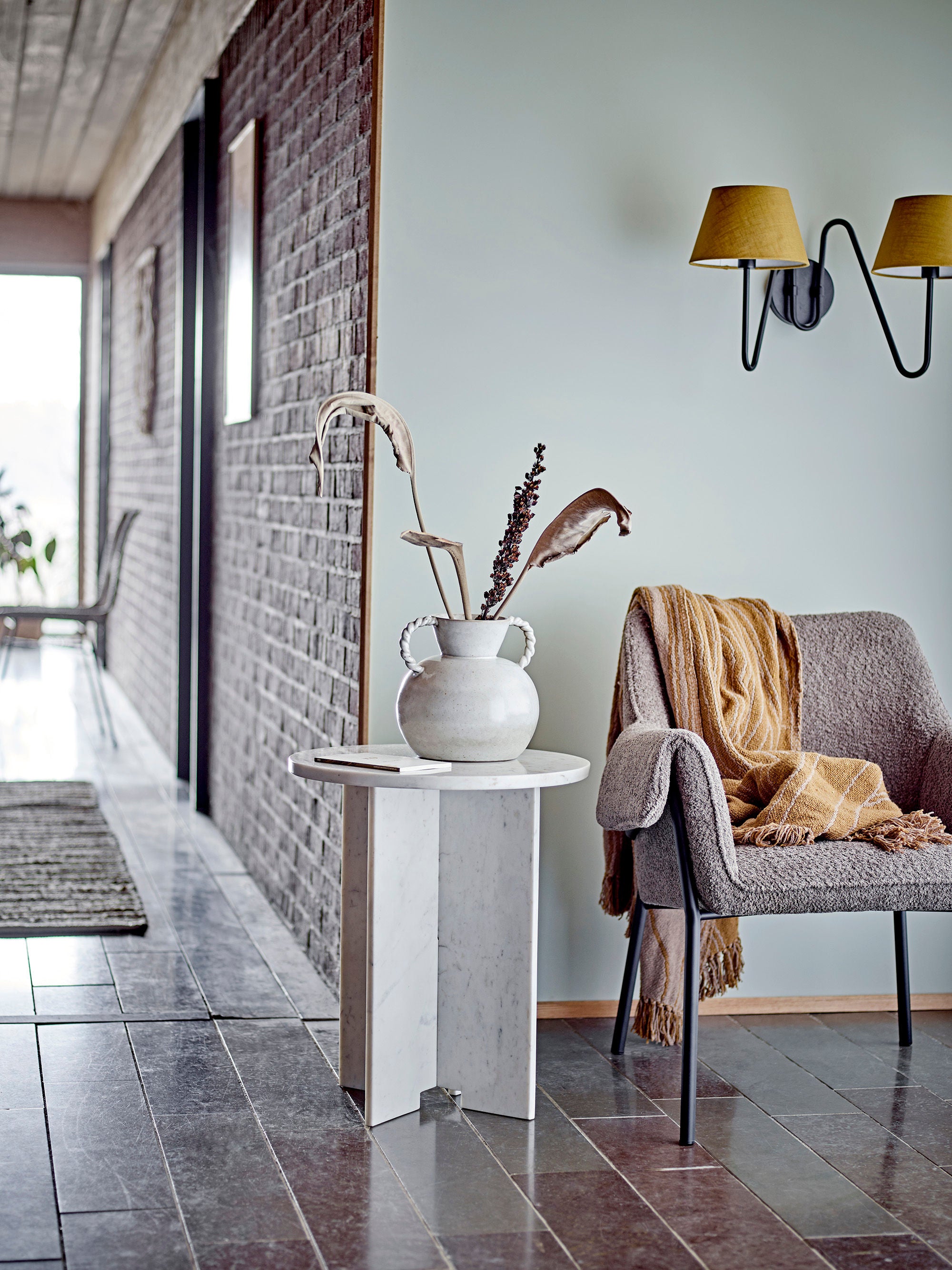 Bloomingville Table d'appoint Jasmia, Blanc, Marbre