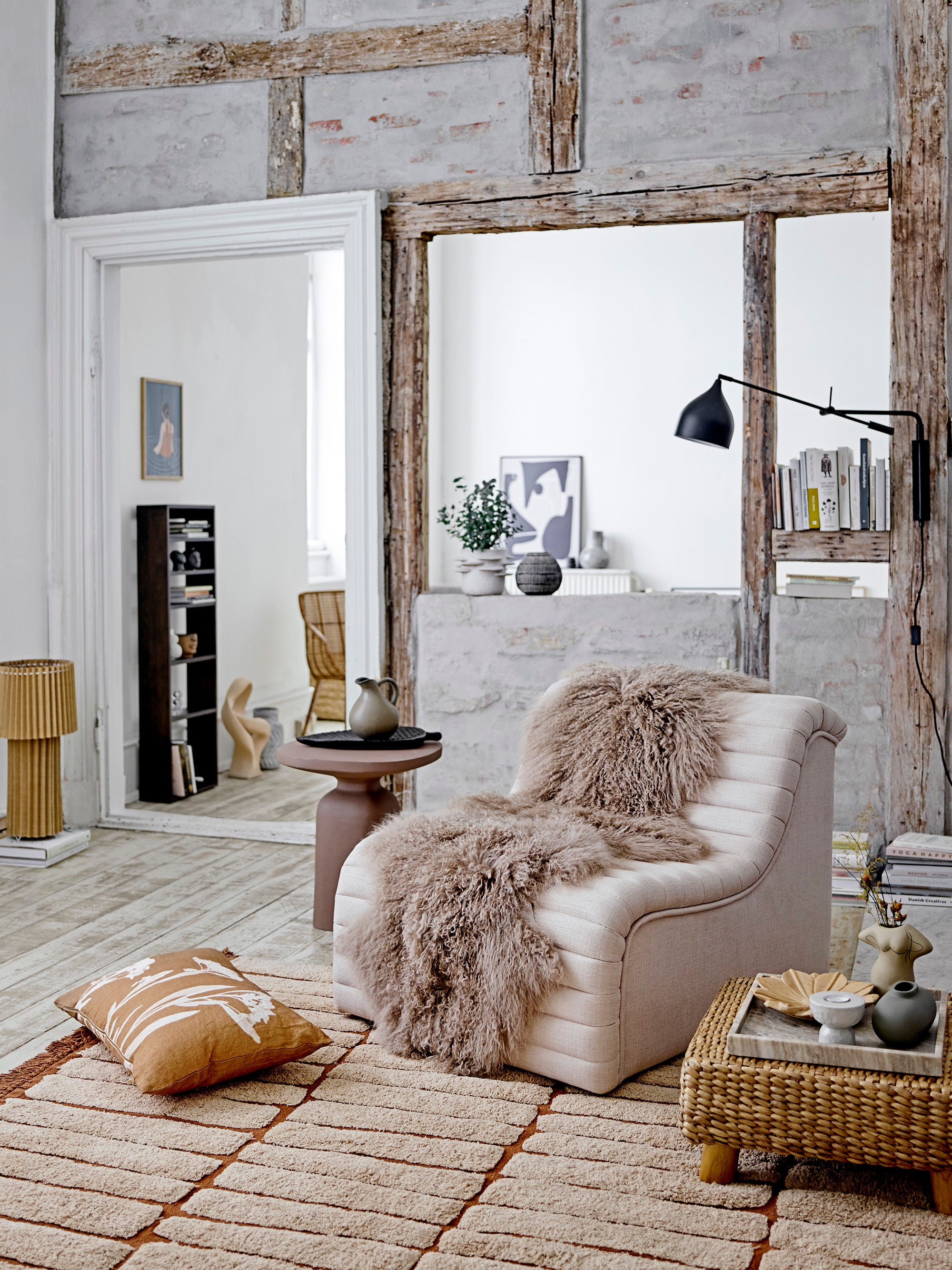 Bloomingville abo huid, bruin, lamsvel Tibetaans