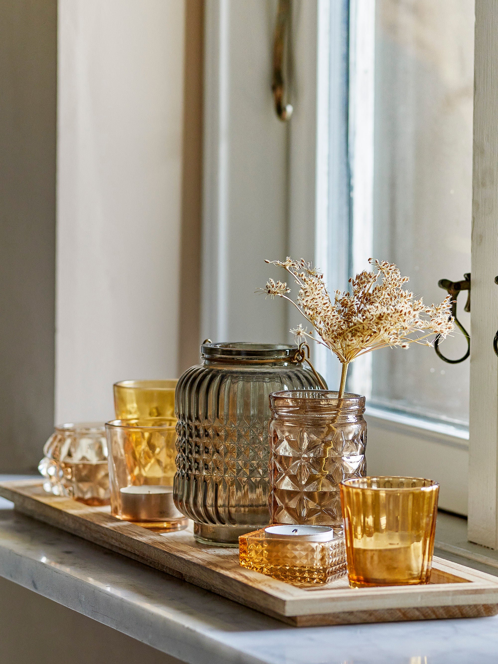 Bloomingville Sanga Dienblad met Votief, Bruin, Glas