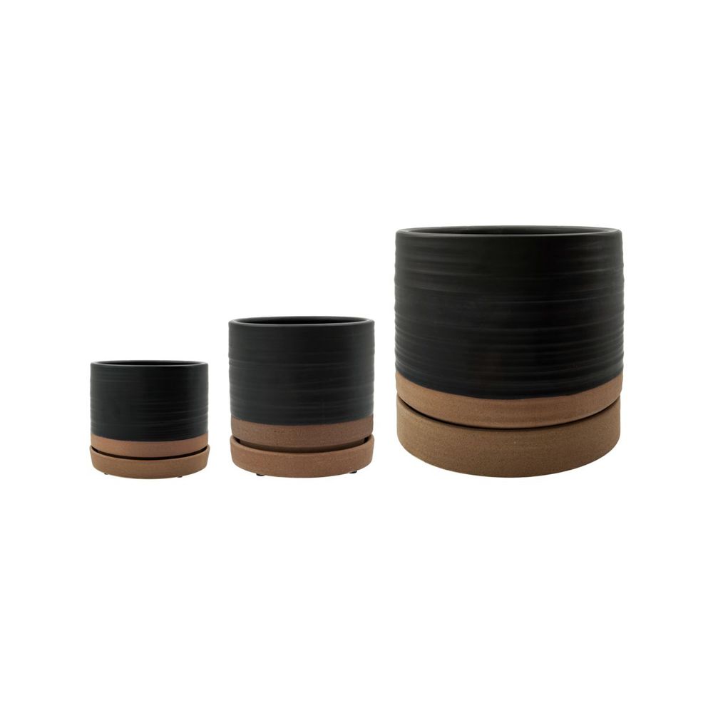 House Doctor Pot de fleurs avec dessous de verre, Astu, Noir/naturel