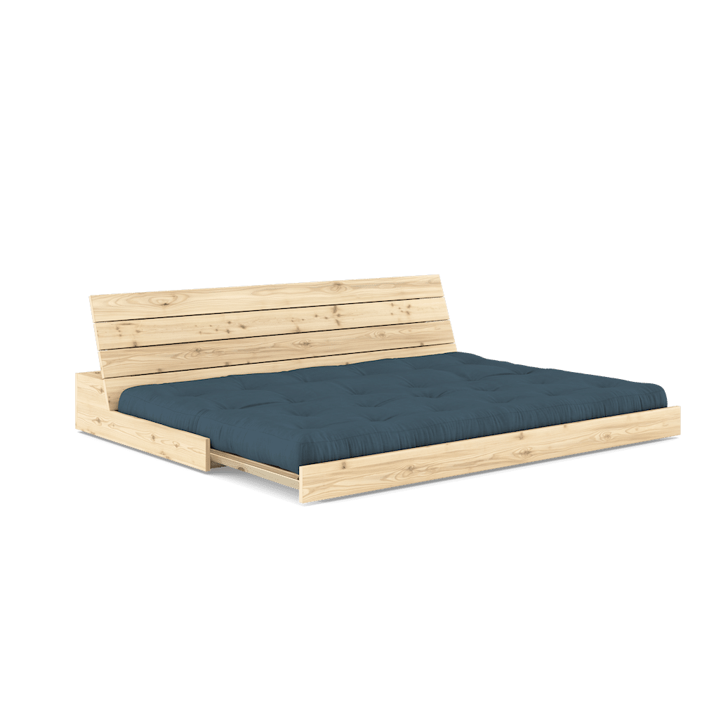 DESIGN BASE CLAIR LAQUÉ W. MATELAS MIXTE 5 COUCHES BLEU Pétrole