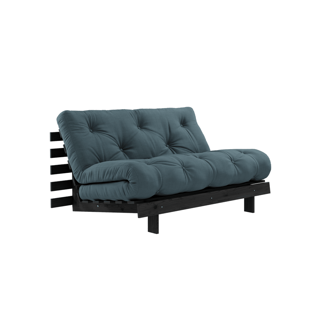 Design ROOTS NOIR LAQUÉ 140X200 W. MATELAS BLEU PÉTROLE