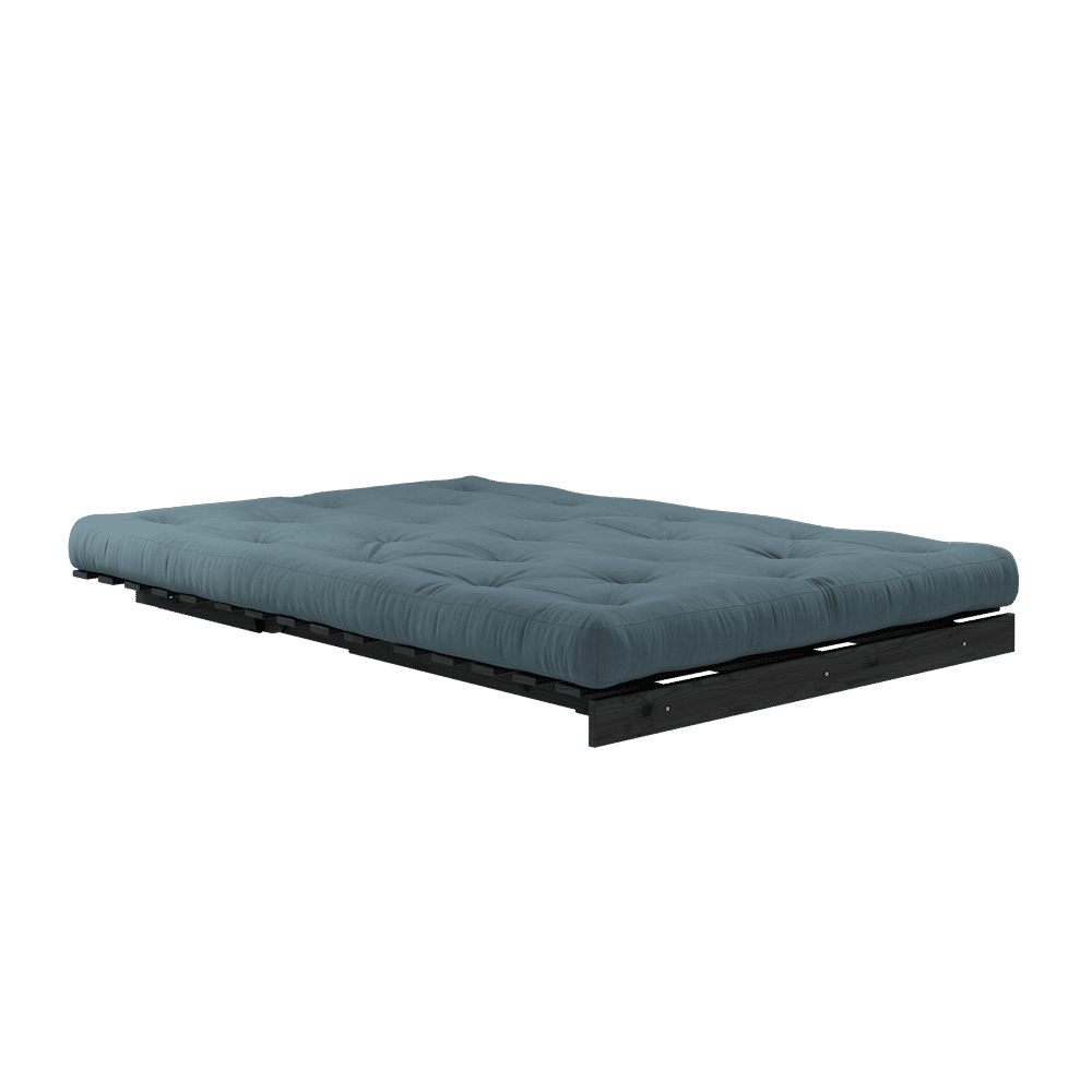 Design ROOTS NOIR LAQUÉ 140X200 W. MATELAS BLEU PÉTROLE