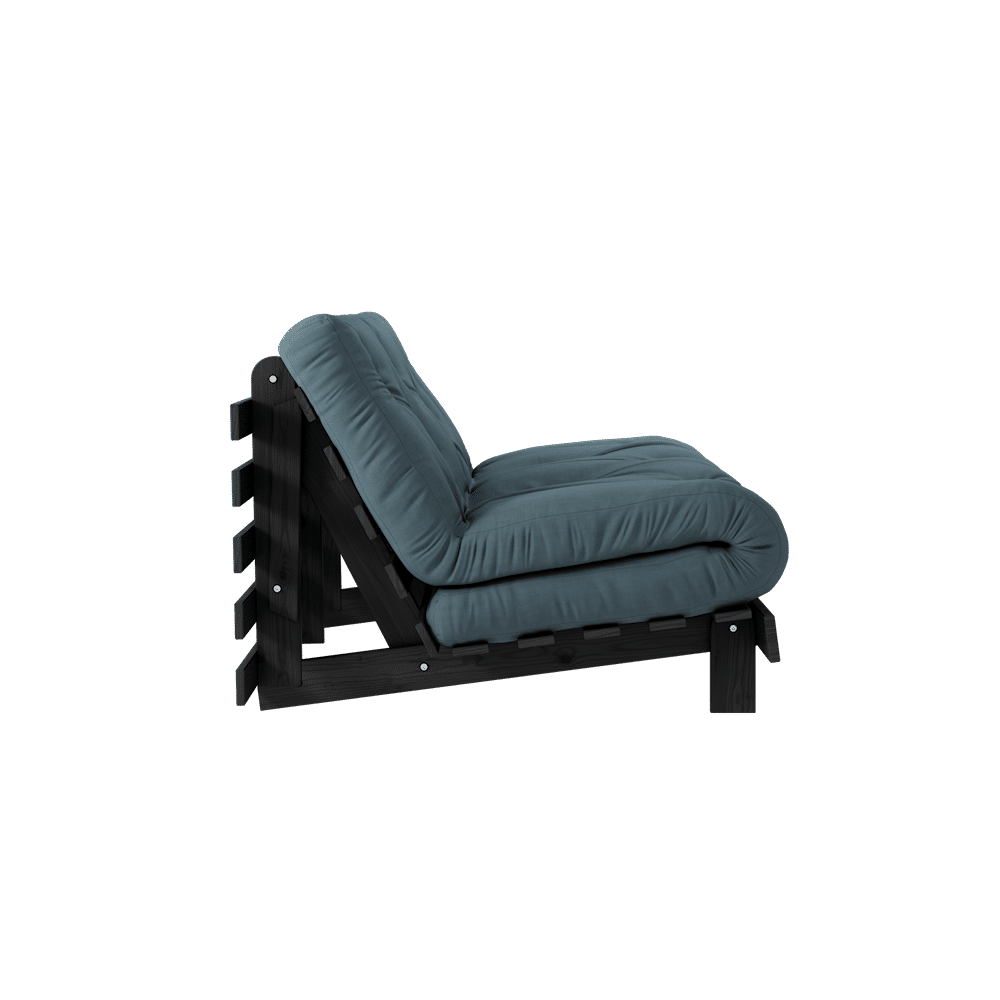 Design ROOTS NOIR LAQUÉ 140X200 W. MATELAS BLEU PÉTROLE