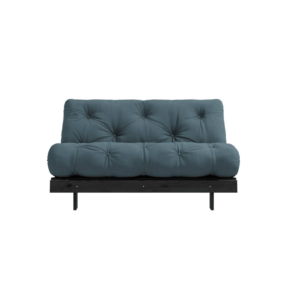 Design ROOTS NOIR LAQUÉ 140X200 W. MATELAS BLEU PÉTROLE