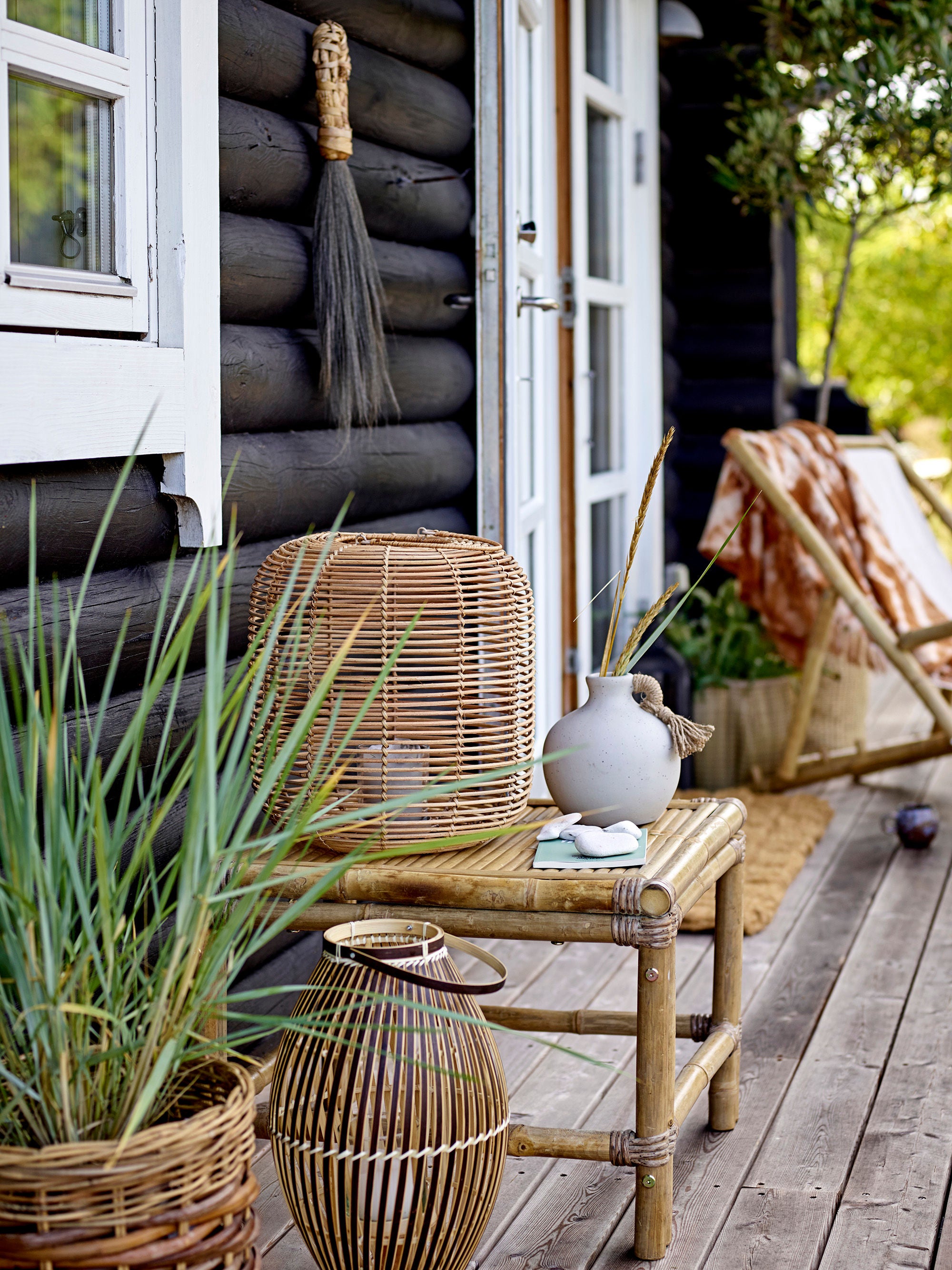 Bloomingville Nei Lantaarn met/Glas, Natuur, Rotan