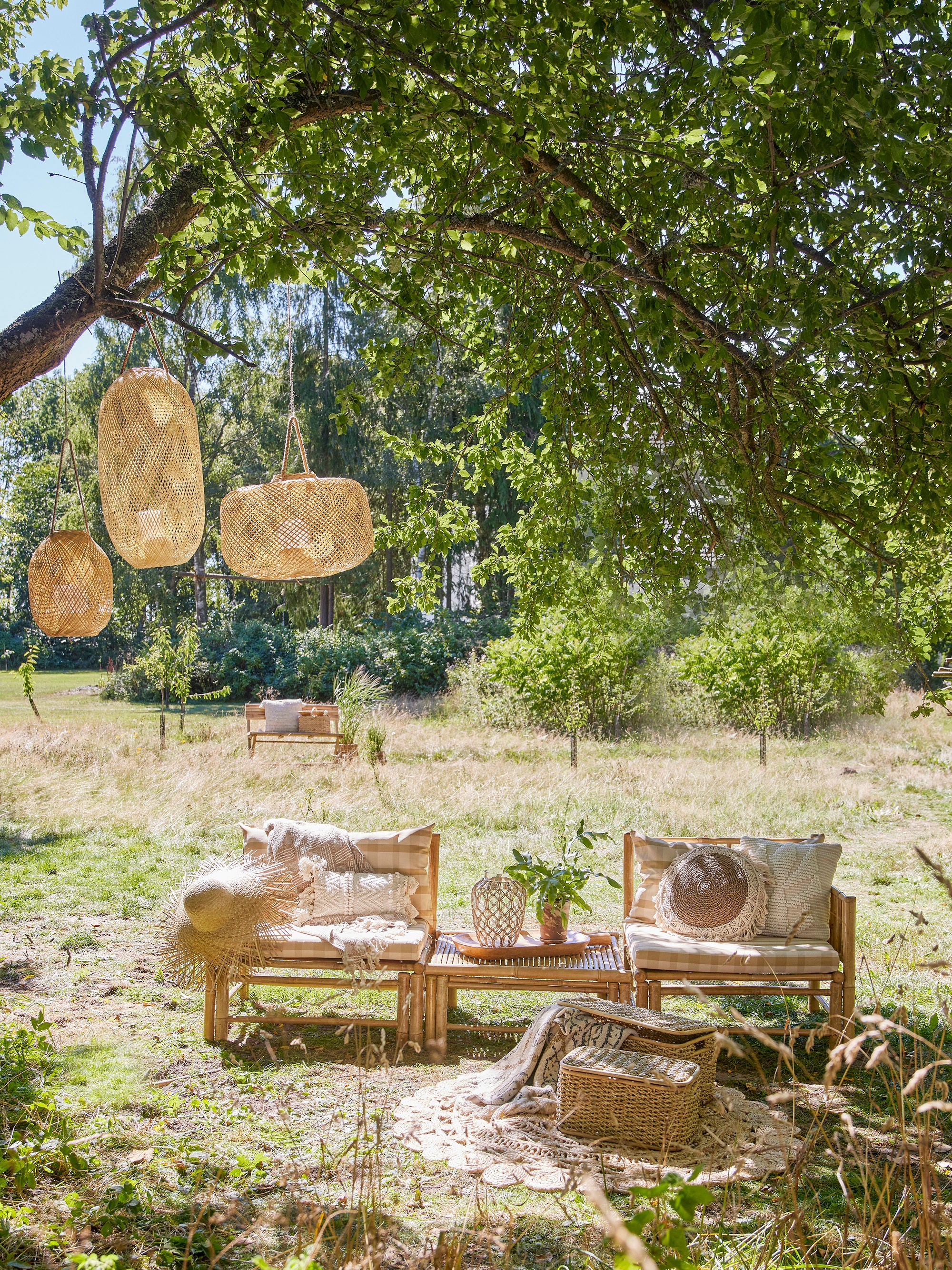 Bloomingville Musu Lantaarn met/Glas, Natuur, Bamboe